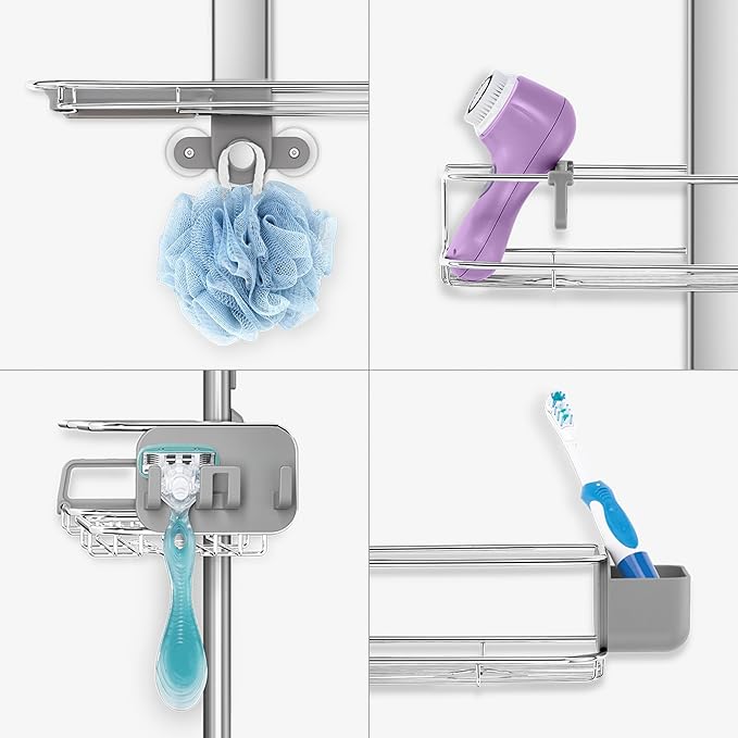 simplehuman Adjustable and Extendable Shower Caddy Large, Stainless Steel and Anodized Aluminum