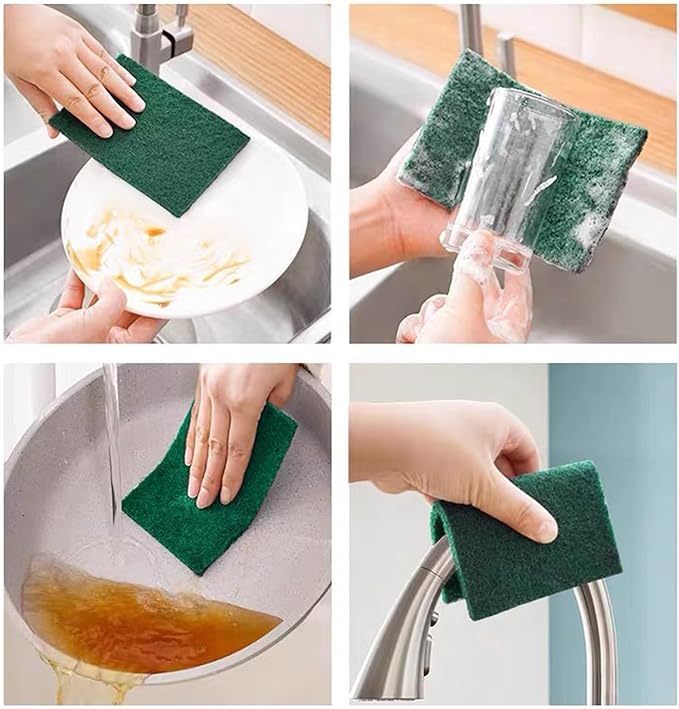 Heavy Duty Scour Pads Sponge Dish Scrubber Green Reusable Household Scrub Pads for for Dishes, Kitchen Scrubbers & Metal Grills 4 x 6 x 0.31inch (10Pcs)