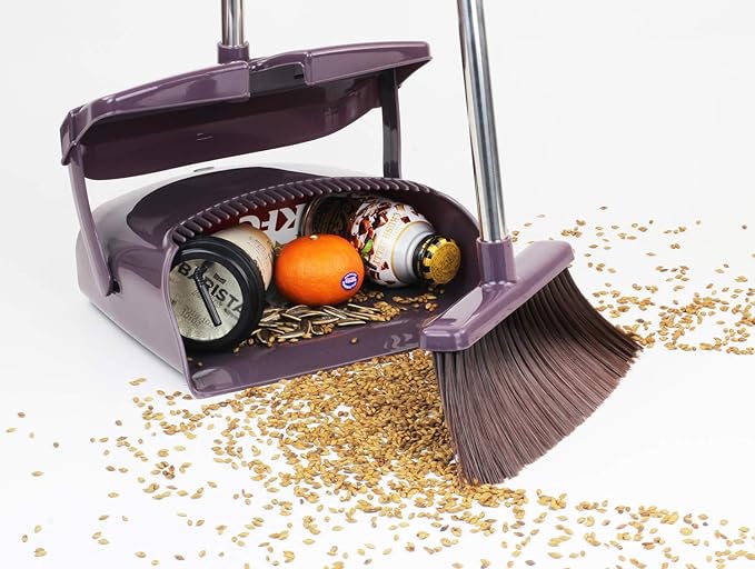 Broom and Dustpan Commercial Long Handle Sweep Set and Lobby Broom Upright Grips Sweep Set with Home Kitchen Room Office and Lobby Floor Black