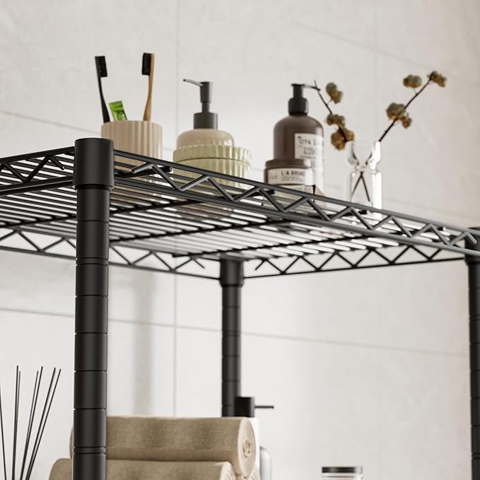 Golpart 5 Tier Shelves Storage Shelf Wire Closet Bathroom Organizers Metal Pantry Kitchen Garage Shelving Unit Laundry Room Organization Home Rack Net Basket Black with Wheels 14”D X 24”W X 61”H
