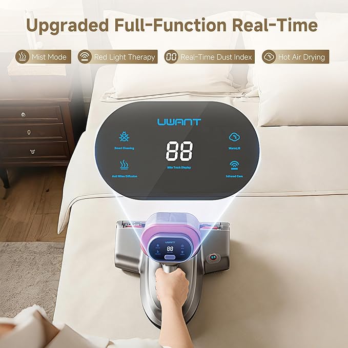 uwant Mattress Vacuum Cleaner 700W 20Kpa, Triple Deep Cleaning Bed Vacuum Cleaner, Bed Cleaner with Aromatherapy Purification, Triple Heating System HEPA Filter&Ultrasonic Mattress Vacuum for Sofa