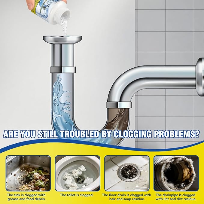 Powerful Drain Clog Remover, 260g Pipeline Dredging Agent & Drain Cleaner Fast Dissolves Hair, Paper Scraps, Food, Grease & Soap Scum, Unclog Sink Drains, Kitchen sinks, Shower pipes, Toilet