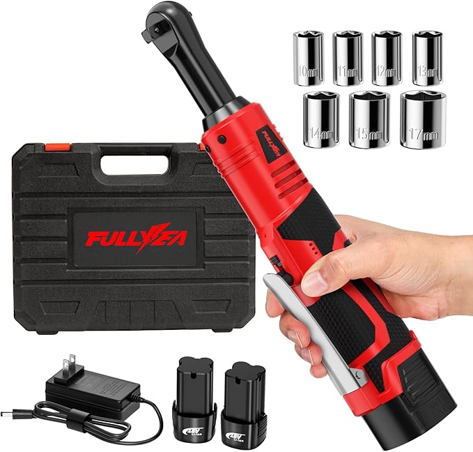 Electric Ratchet Wrench Set, 550 RPM Cordless Ratchet Wrench, 3/8" 18V Power Ratchet Tools with Variable Speed, LED Light, 7 Sockets, 2 Packs 2.0Ah Lithium-Ion Battery and Fast Charger