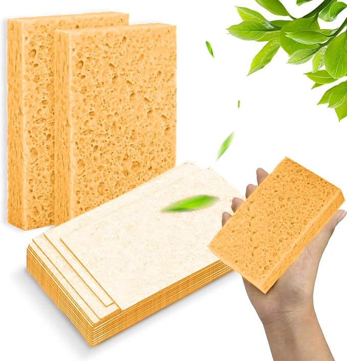12 - Pack Non-Scratch Scrub Sponges - Sponges for Dishes and Washing Dishes, Cleaning Sponges for Kitchen Home Bathroom Cars, Funny Cut-Outs DIY for Kids (Yellow