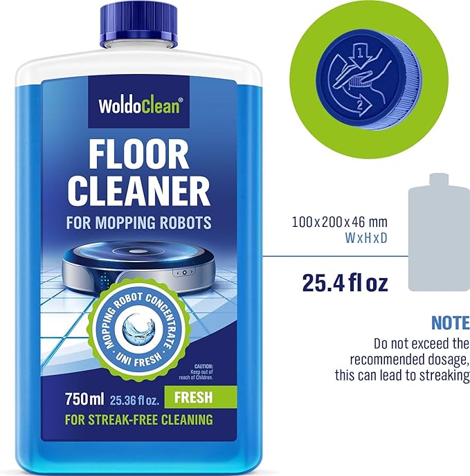 WoldoClean Floor Cleaner Solution for Robot Mops 25.36 fl.oz - Concentrate Makes 40 Gallons, compatible with Roborock, Dreame, Roomba, Tineco