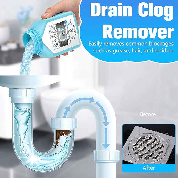 Drain Clog Remover Powerful, Sink Drain Hair Clog Remover Cleaner, Strong DrainCleaner for Kitchen, Shower Pipes and Drains