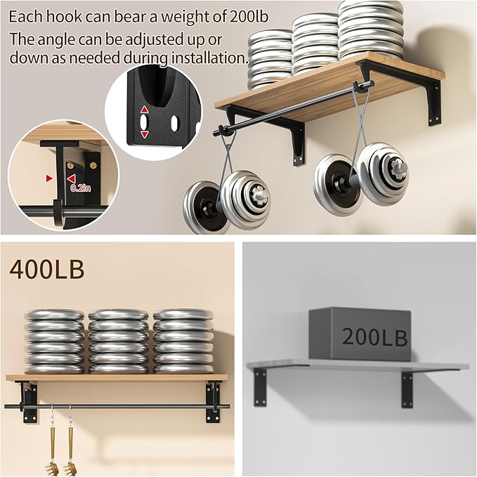 Closet Rod Support Bracket 12inch WYGWP Heavy Duty Closet Rod Holders 400lbs, Wall Mounted Brackets with Hooks for Closets for Home and Decor