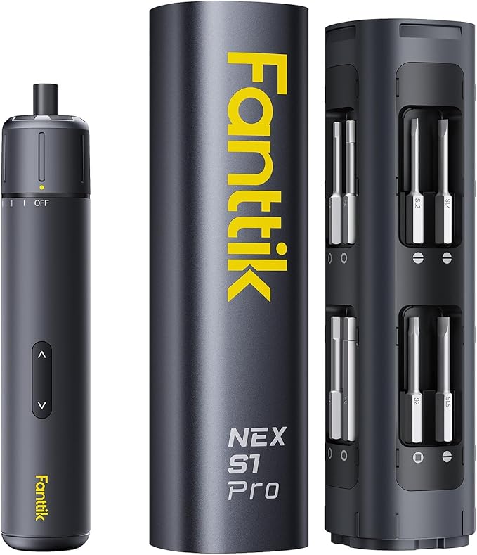 Fanttik S1 Pro Electric Screwdriver, Power Screwdriver with16 S2 Steel Bits, 3 Torque Settings, Max 6 N.m, 2000mAh Battery, LED Light & 1/4''Hex, Ideal Tool for Furniture & Gaming PC