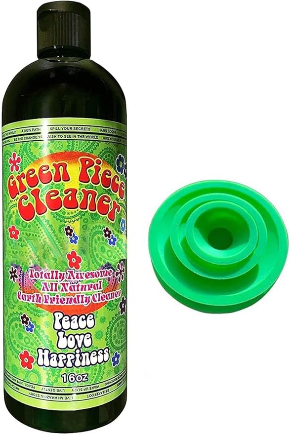 Green Piece® Glass Cleaner 1 Bottle-16 oz (Made in USA) - With Set of 3 Silicone Plugs, All Natural Earth Friendly Multi-purpose Cleaner for Metal, Ceramic, Water Pipe