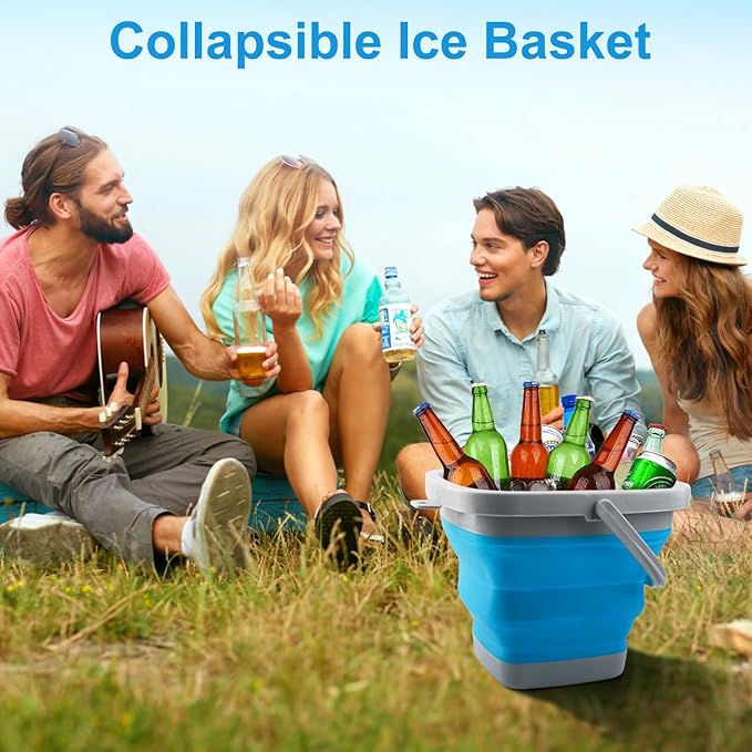2.6 Gallon Collapsible Mop Bucket with Handle for Household Cleaning, Portable Silicone Ice Bucket for Outdoor Camping Fishing Car Washing, Square Plastic Wash Basin Tub for Bathroom Cleaning Supplies