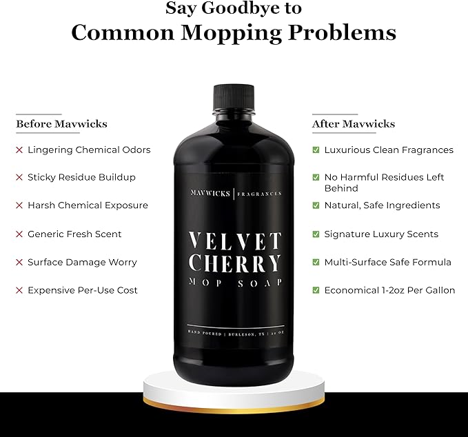 Fragrances - Luxury Mop Soap (Velvet Cherry) 32 Oz – Velvet Cherry Scented Floor Cleaner for Mopping – Pet Safe, Best Smelling Mop Detergent for All Surfaces