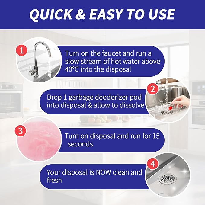 50 Count Garbage Disposal Cleaner and Deodorizer – Sink Odor Eliminator, New Powerful Grapefruit Zest Scented Kitchen Sink Freshener Pods& Drain Odor Eliminator Disposer Care Balls