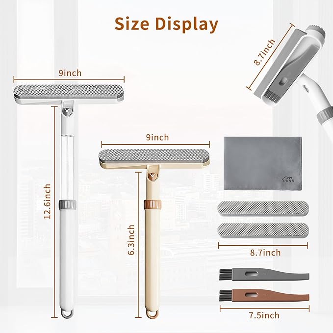 2 Pack 5-in-1 Extendable Window Squeegee with Spray, 12.6 Inches All-Purpose Window Cleaner Tool, Sponges, Silicon Blade & Gap Brush for Indoor/Outdoor Glass, Shower Door, Car Windshield, Mirror