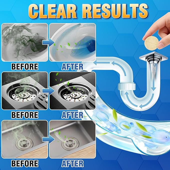 Garbage Disposal Cleaner and Deodorizer Tablets, 25 Pack Sink Cleaner Tablet, Powerful Foam Drain Cleaner, Effectively Removes Residue, Grime and Odors for Kitchen, Bathroom, Toilet, 1 Year Supply