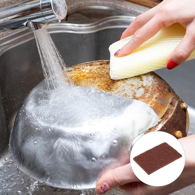 METALLIXITY Scouring Pad (15 x 10cm/ 6"x4") 10pcs, Non-Scratch Scouring Sponge Scour Pads - for Cleaning Dishes Pots, and Pans, Brown