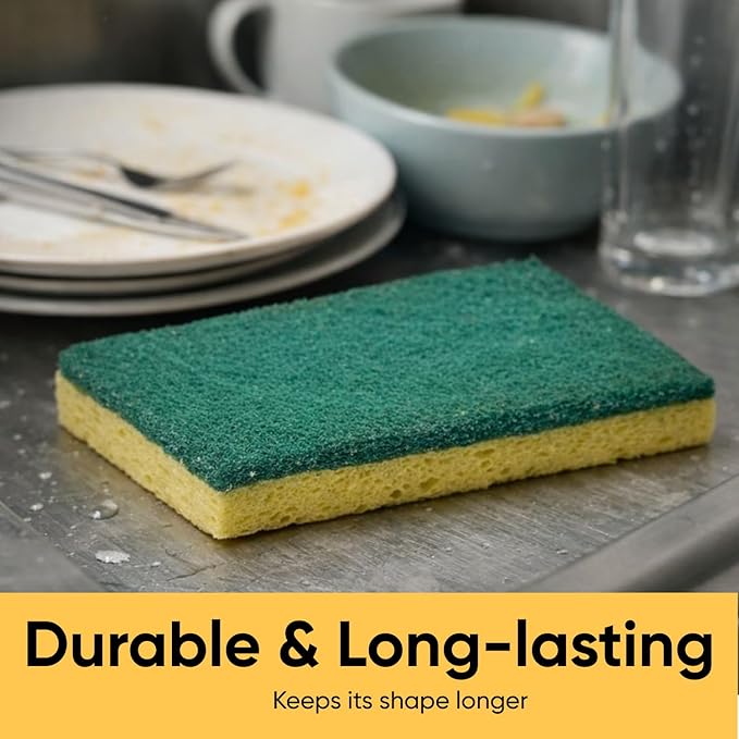 Scrubee Heavy Duty Scrub Sponge with Scouring Pad, Kitchen Dishwashing, Sink, Pot and Frying Pan Cellulose Scrubber Sponge Non Scratch 6"