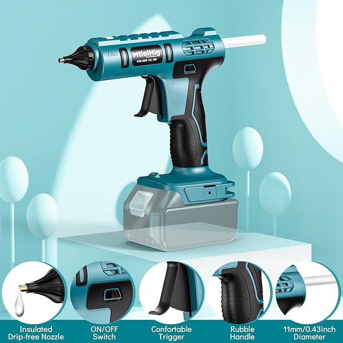 Cordless Hot Glue Gun Compatible with Makita 18v Battery, Handheld Wireless Power Heavy Duty Hot Glue Gun Full Size Kit with 20pcs 0.43'' Hot Glue Stick for Arts & Crafts, Home Repair