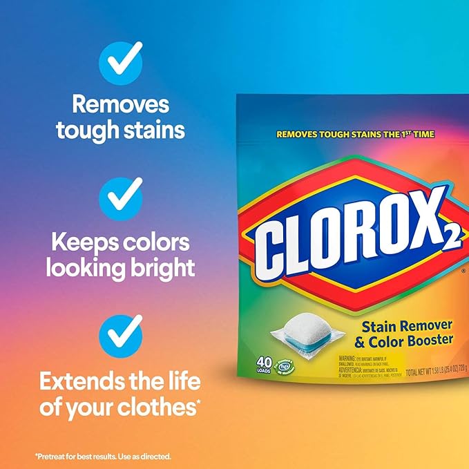 Clorox 2 Laundry Stain Remover and Color Booster Pack, 40 Count