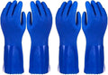 2 Pairs Rubber Household Cleaning Gloves for Kitchen Dishwashing, Cotton Lined (Blue)