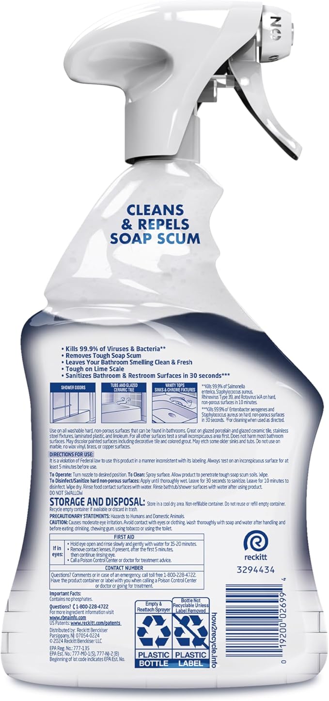 Lysol Power Foaming Bathroom Cleaner,Multipurpose Cleaner For Showers,Bathtubs,Sinks,Disinfectant Spray Kills 99.9% Of Germs,Zero Bleach Cleaning Spray,32 Oz.,(Pack of 3)