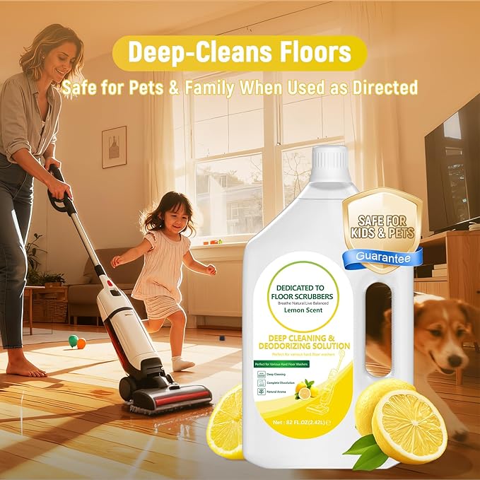 Floor Cleaning Solution Compatible with Tineco – 82 FL OZ Lemon Floor Cleaner – Long-Lasting, Zesty Scent – For All Cordless Wet/Dry Vacuum Mop Cleaner & Robot Vacuums with Mopping