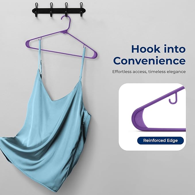 SereneLife 50 Pack Plastic Hangers, Non-Slip, Space-Saving Closet Organizers, Durable and Strong for Shirts, Sweaters, Hoodies, Kids Clothes & Dresses, Ultra-Thin, Lightweight