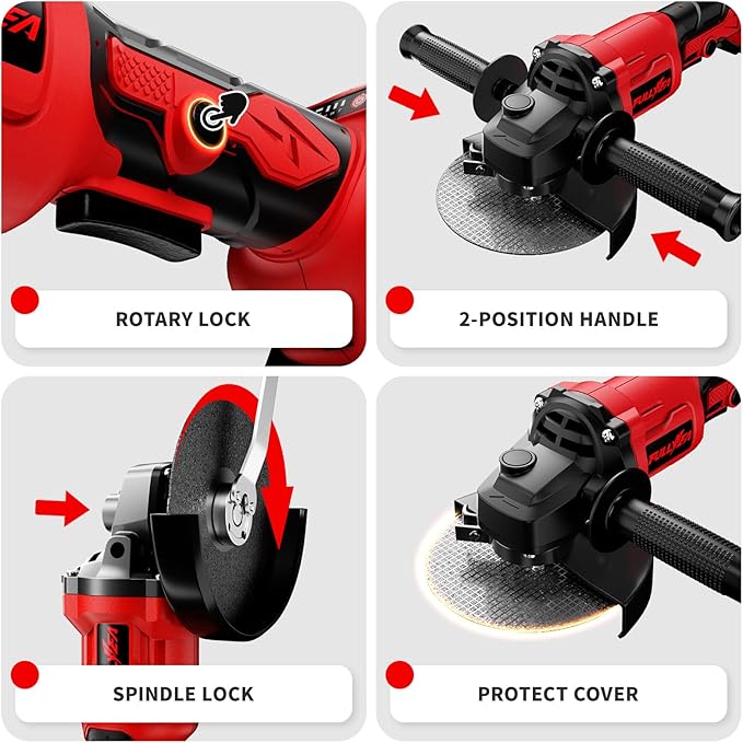 Cordless Angle Grinder 4-1/2 inch, 3-Speed Adjustable, 10000 RPM Electric Angle Grinder Portable with 2*4.0Ah Batteries & 3 Wheels, Battery Powered Grinder Tool Kit for Wood/Metal/PVC Cutting