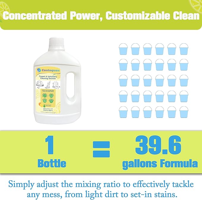 150X Concentrate Carpet Cleaner Solution Makes 39.6 Gal Formula for Portable Carpet Deep Cleaner and Upright Upholstery Cleaner Machine, 33.8 Fl.oz Carpet Stain Remover Lemon Scent