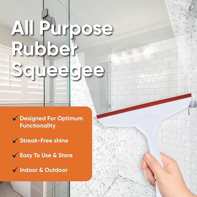 Superio Rubber Squeegee, 2 Pack, Streak Free All Purpose Window Squeegee, Comfort Grip Handle and Hanging Hook (Red, 6 Inch- 2 Pack)