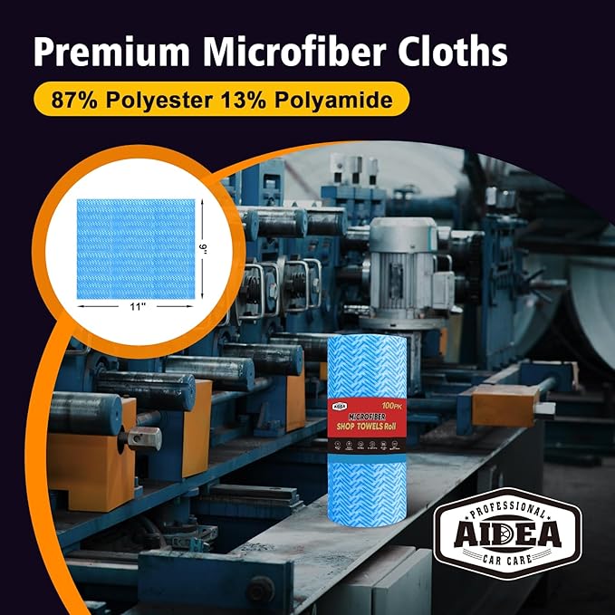 AIDEA Blue Shop Towels-2 Roll, All-Purpose Microfiber Blue Shop Towels, Lint-Free Cleaning Rags Microfiber Cloth, Reusable Paper Towels for Automotive, Mechanic, Workshops, House, Kitchen-11×9"