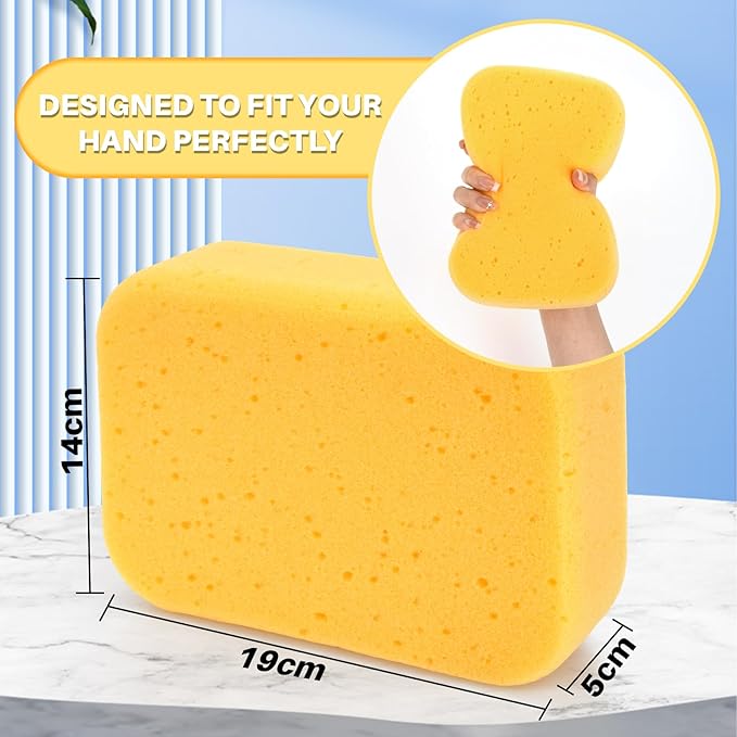 4PCS Large Car Wash Sponge – Sponges for Cleaning Extra Thick High-Density Pottery Sponges, Scratch-Free, Super Absorbent, Reusable for Auto Detailing, Waxing, and Cleaning