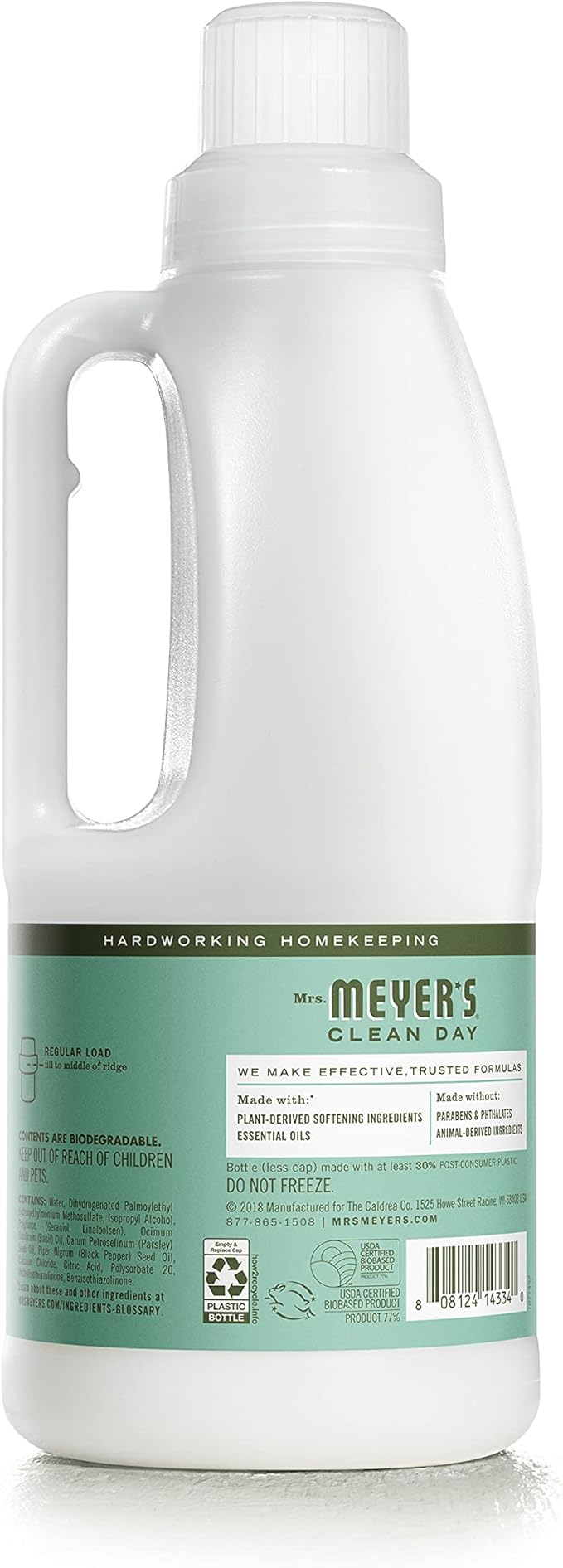 Mrs. Meyer's Clean Day Liquid Fabric Softener Bottle, Basil Scent, 32 Fl oz (Pack of 2)