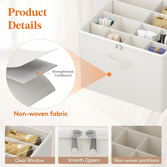 Lifewit Shoe Storage Organizer for Closet, Fabric Large Shoe Box Storage Containers with Clear Cover, Foldable Bins for Boots Heels Sneakers Fits 12-16 Pairs, 1 Pack White