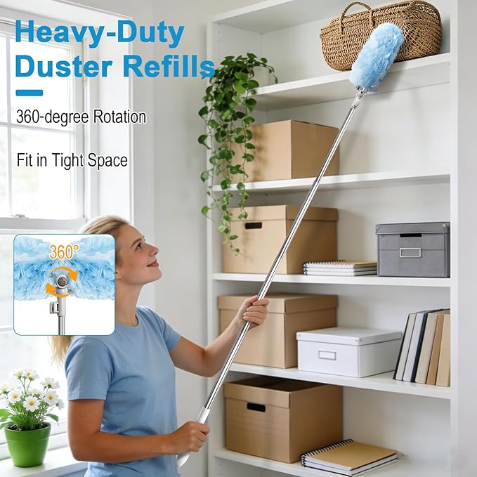 6 ft Extendable Duster Handle with 20 Refills, Duster with Extension Pole, Disposable Microfiber Dusting Pads for Home Cleaning,High Ceiling, Fan, Window, Hard-to-Reach Areas