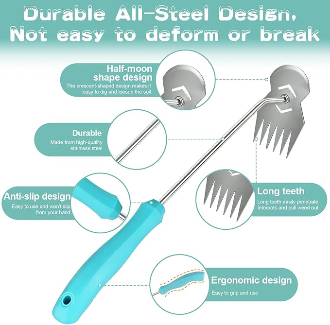 Garden Weed Tool,2026 Portable Gardening Tools,Adopting Ergonomic Handle Design,6 Tooth Stainless Steel Weeding Tools,Hand Weeder Tool Suitable for Farm Planting,Gardening