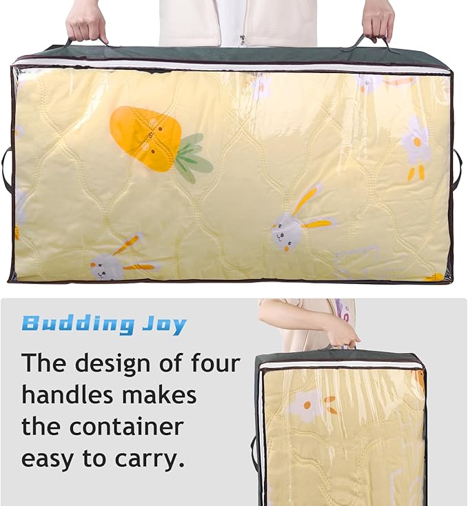 Budding Joy 60L Under Bed Storage Containers, Storage Bins with Clear Lids, Foldable Closet Organizers for Clothes, Blankets, Shoes, Bed Sheets, Comforter, Wrapping Paper, Home Dorm Storage