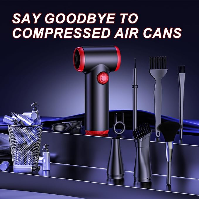 ATEngeus Compressed Air Duster, Stepless Speed Electric Air Duster, 100500RPM Cordless Air Duster with LED Light, Rechargeable Air Blower Replaces Canned Air, Keyboard Cleaner for Laptop, PC