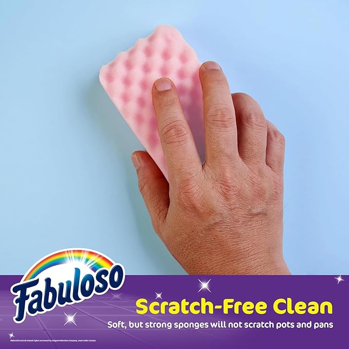 Fabuloso Scratch-Free Kitchen Dish Sponges, Rainbow Cellulose Scrubber Sponge with Scouring Pad for Dishes, Pots, Pans, Counters and Sinks, Tough on Messes, 4.25 x 2.75 x 1.25 in, 6 Count - 2 Pack