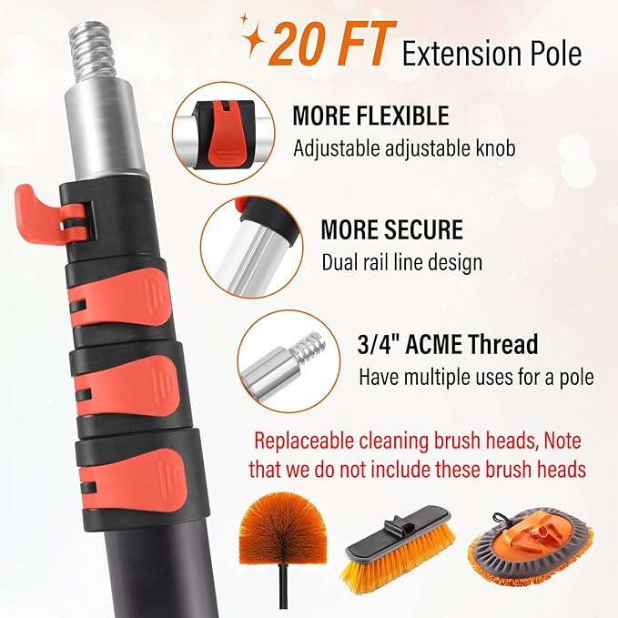 26FT High Window Cleaning Kit with Pole,2 in 1 Window Squeegee,5-20FT Professional Window Clean Pole Kit(2 Squeegee & 2 Microfibre Cloths),180°Rotatable Squeegee for Indoor/Outdoor High Windows