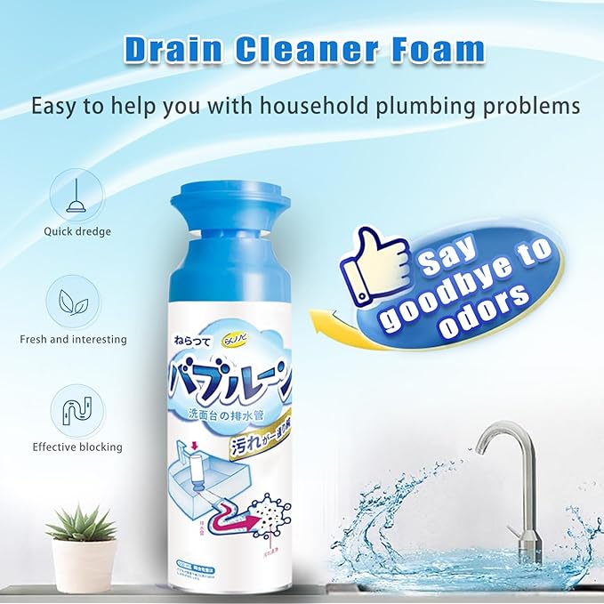 Drain Foam Cleaner, Drain Cleaner Foam, Powerful Sink And Drain Cleaner Foam, Liquid Hair Drain Clog Remover For Kitchen Drain, Sinks, Tubs (2 PCS)