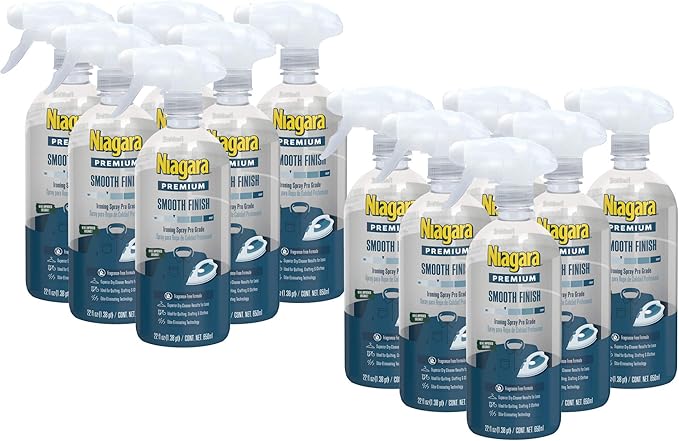 Niagara Spray Starch Smooth Finish (22 Oz, 12 Pack) Trigger Pump Liquid Starch for Ironing, Non-Aerosol Spray on Starch, No Flaking, Sticking or Clogging, Biodegradable Ingredients, Recyclable