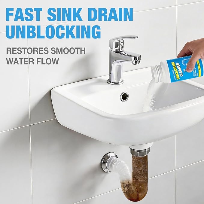 Drain Cleaner Sink Clog Remover: Powerful Foam Powder Unclogger for Kitchen and Bathroom Pipes - Fast Hair Cleaning Solution for Shower Drains (4 Pack)