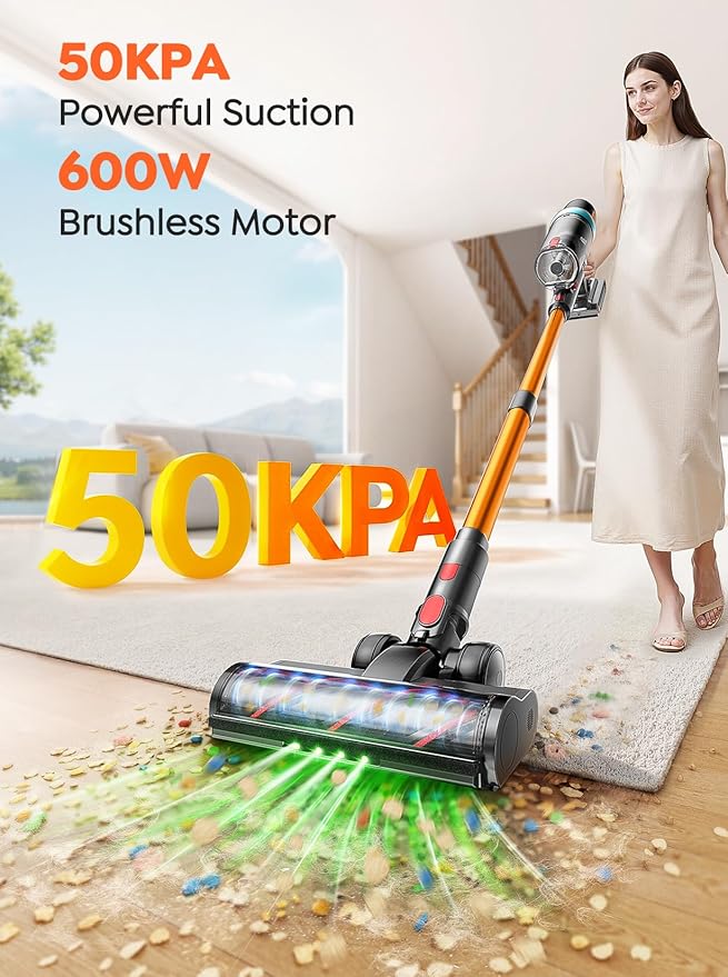 INTETURE Cordless Vacuum Cleaner, 600W 50KPA 65Mins Vacuum Cleaners for Home, Upgraded Stick Vacuum with 3.3Ft Extendable Hose, LED Touch Screen & Wall Charging Station for Hard Floor Carpet Car Pet