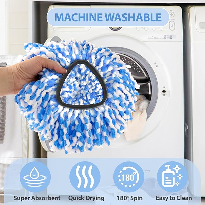 Cedar Mop Replace Head for RinseClean 2-Tank System, Microfiber Spin Mop Refills, Easy to Replace, Include 3 Mop Replace Heads, 1 Extra Mop Replacement Base