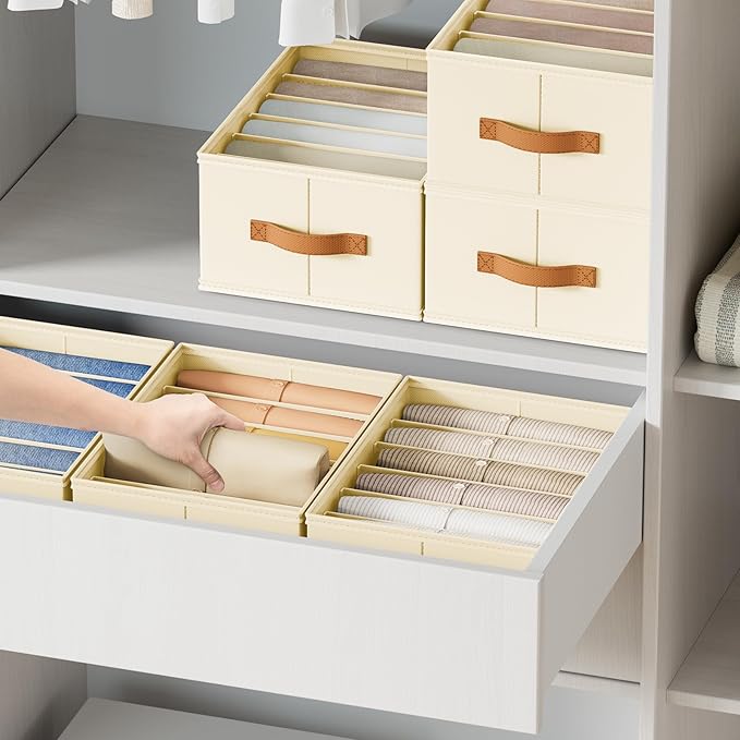DIMJ Large Wardrobe Clothes Organizer, 8 Packs Fabric Closet Storage Organizer with Handles, Foldable Closet Organizers Dividers for Clothing Jeans Pants Sweater T-shirt