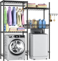 Golpart Over Washer and Dryer Shelves,Laundry Room Storage Organization Clothes Drying Rack,4 Tier Adjustable Height Wire Shelving with Wire Basket,Hanger Rod&Hook,Space Saving Shelf