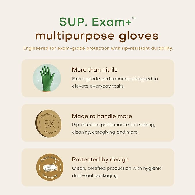SUP Disposable Nitrile Gloves, Powder-Free Latex-Free Food Safe Cooking Home Cleaning Non-Sterile Glove, Moss Green, 100 Ct