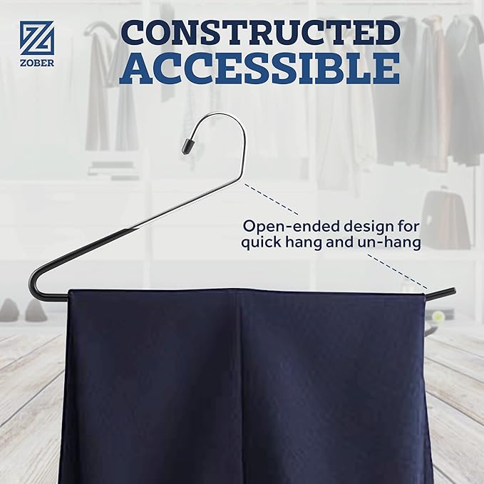 Zober Non-Slip Pants Hangers - 40 Pack Open Ended for Jeans and Clothes - Space Saving, Strong, Durable Metal Hangers for Closet (Black)