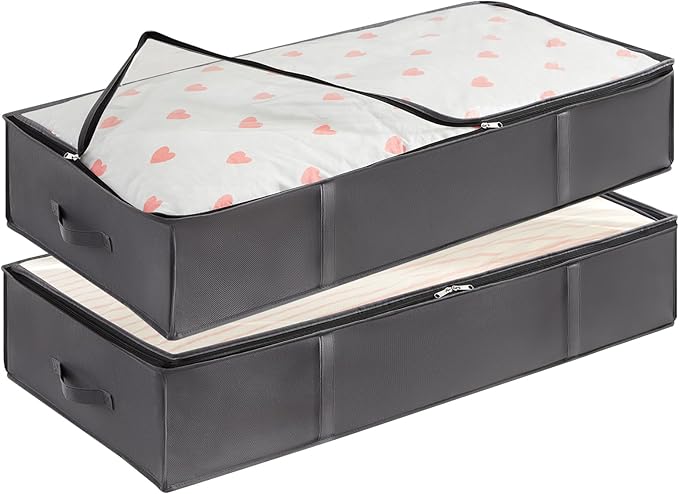 Lifewit 95L 2 Pack Under Bed Storage Containers, Large Capacity Blanket Storage Bags with Reinforced Handle, Organization and Storage for Comforters, Sheets, Clothes, Bedroom, College Dorm, Grey