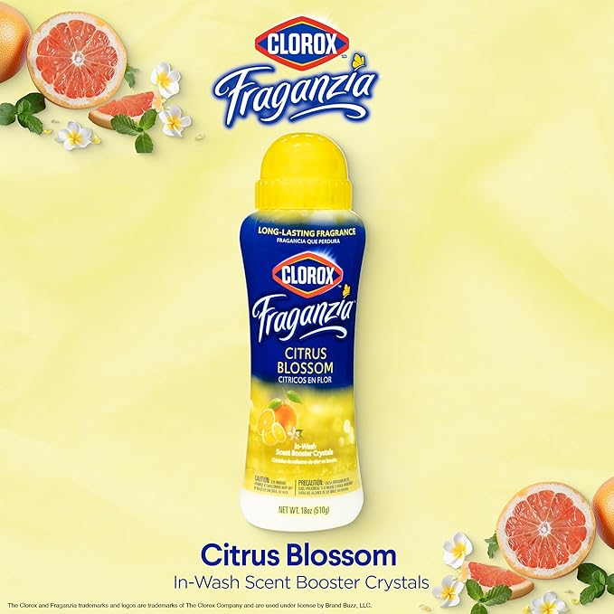 Clorox Fraganzia Laundry Scent Booster Crystals, In-Wash Fragrance Beads for Fresh-Smelling Clothes & Linens, Safe for All Fabrics & Colors, Citrus Blossom Scent, 18 Oz, 2 Pack